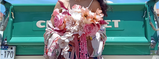Ramo de novia color rosa con flores de tela